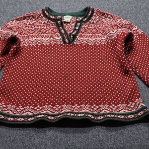 LL Bean Women’s vintage Fairisle red merino wool sweater Holiday Sz M